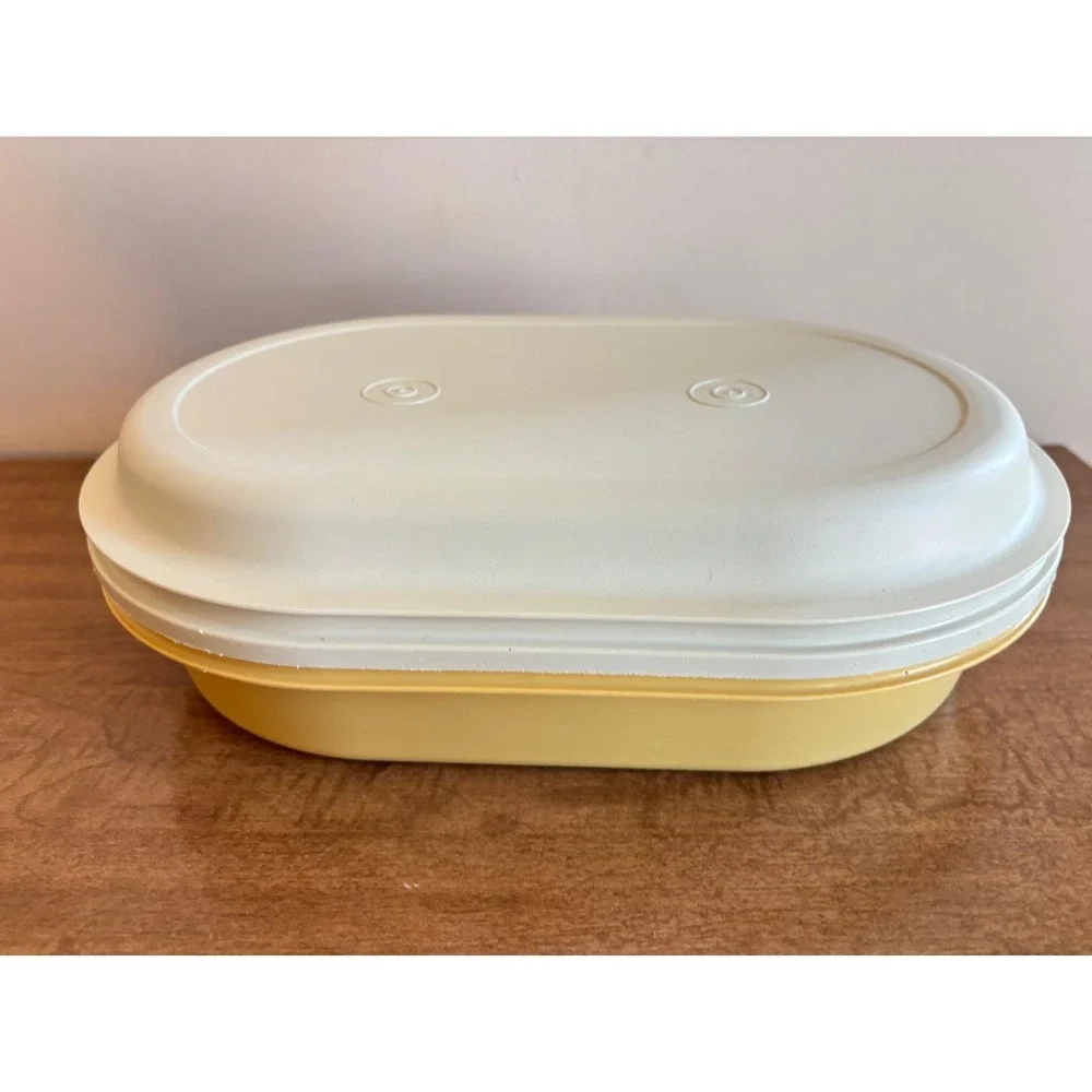 Vintage Tupperware 3 Pc Oval Server Harvest Gold Hot Cold